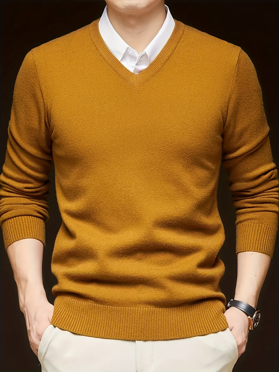 Men's Winter V Neck Sweater With Classic Fit For Office And Casual Wear Versatile Layering Essential