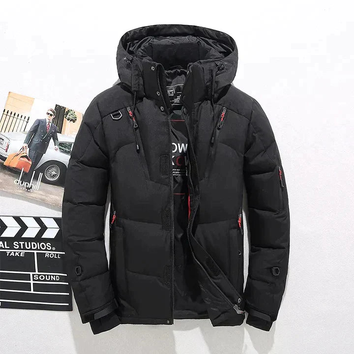 Men's Windproof Winter Jacket Padded Puffer With Hood For Cold Weather And Skiing Enthusiasts