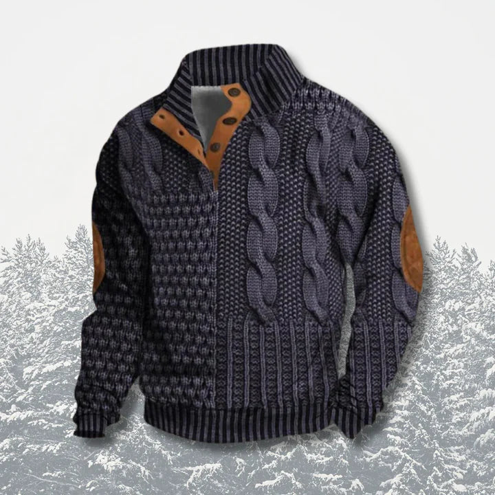 Men's Knit Sweater Warm Knit Jumper With Leather Details Elastic Cuffs Cozy Comfort