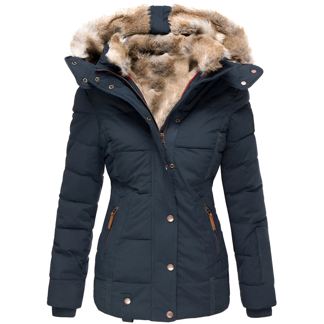 Quilted Fur Trim Hooded Puffer Jacket for Women – Cozy Warmth & Style
