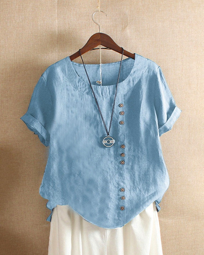 Short Sleeve Blouse With Round Collar For Women By Kelly Mullersmodehaus Versatile Chic Everyday Essential