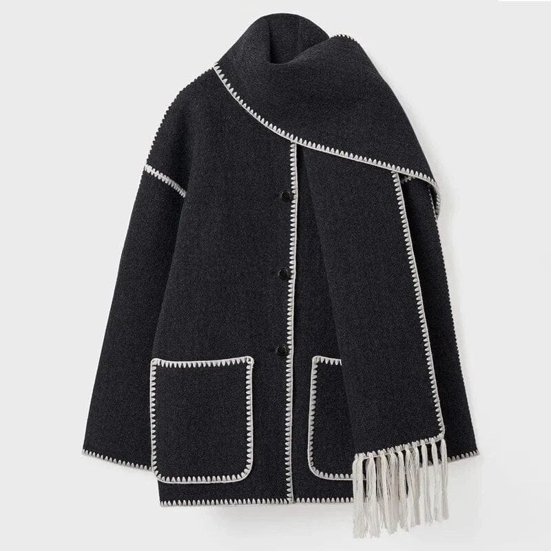 Irine Poppy Fringed Scarf Coat For Women Elegant Suede Look Soft Texture Versatile All Seasons