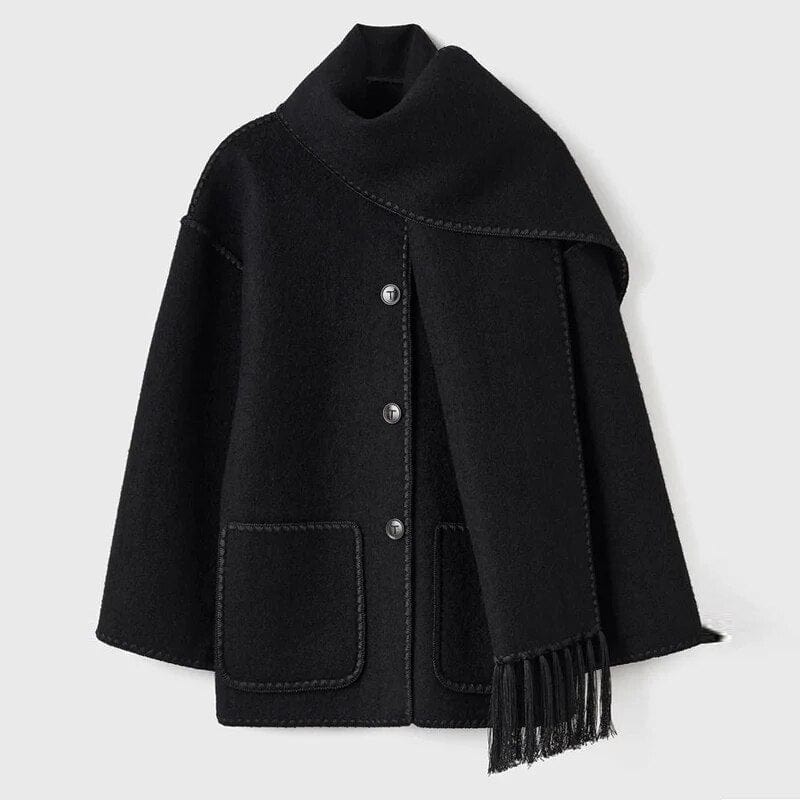 Irine Poppy Fringed Scarf Coat For Women Elegant Suede Look Soft Texture Versatile All Seasons