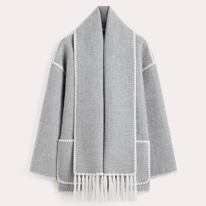 Irine Poppy Fringed Scarf Coat For Women Elegant Suede Look Soft Texture Versatile All Seasons