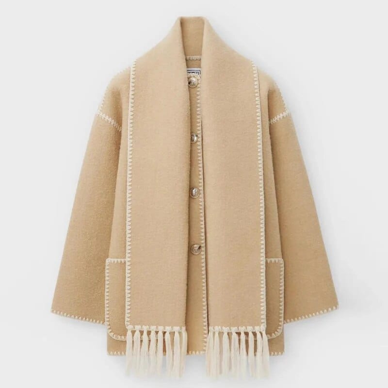 Irine Poppy Fringed Scarf Coat For Women Elegant Suede Look Soft Texture Versatile All Seasons