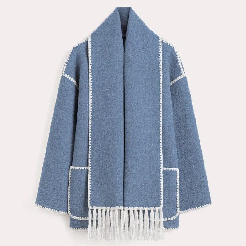 Irine Poppy Fringed Scarf Coat For Women Elegant Suede Look Soft Texture Versatile All Seasons