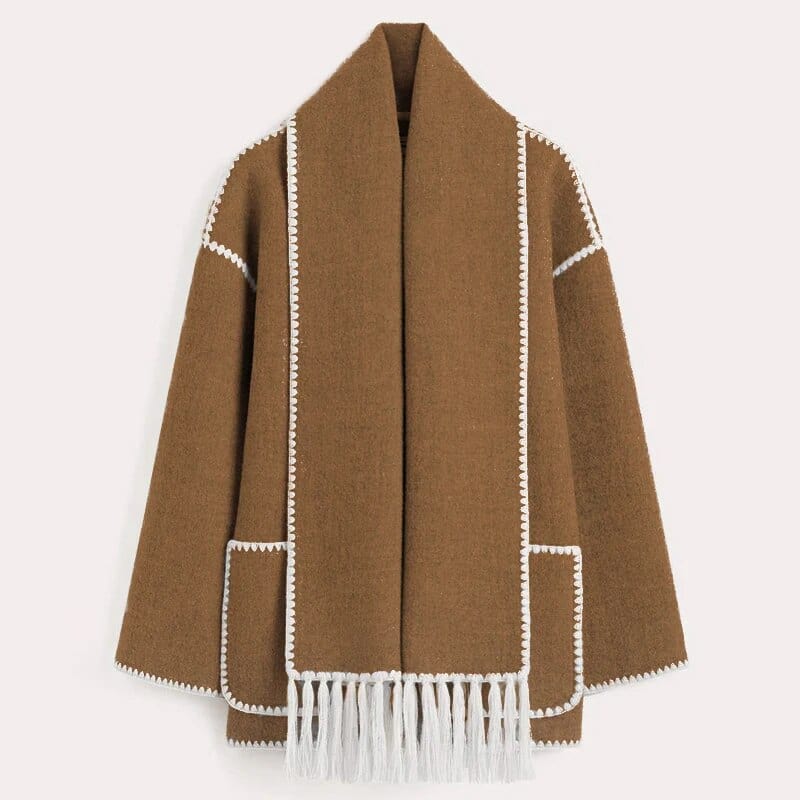 Irine Poppy Fringed Scarf Coat For Women Elegant Suede Look Soft Texture Versatile All Seasons