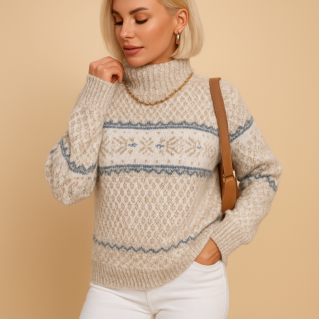 Turtleneck knit with snowflakes for women | Ilse