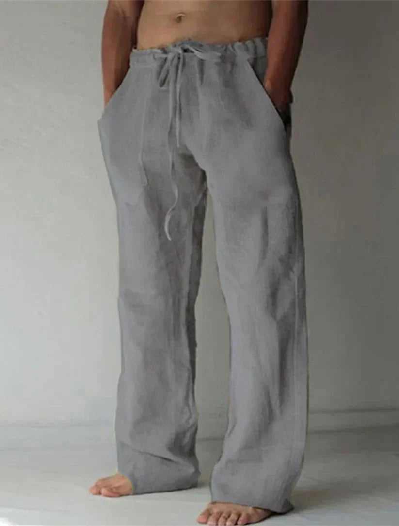 Men's Drawstring Wide Leg Trousers For Warm Weather Easy Movement Coastal Casual Style