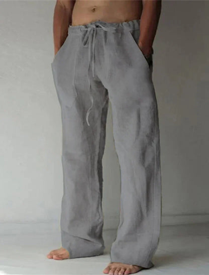 Men's Drawstring Wide Leg Trousers For Warm Weather Easy Movement Coastal Casual Style