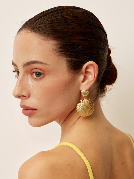 Gold Shell Drop Earrings - TrendAura
