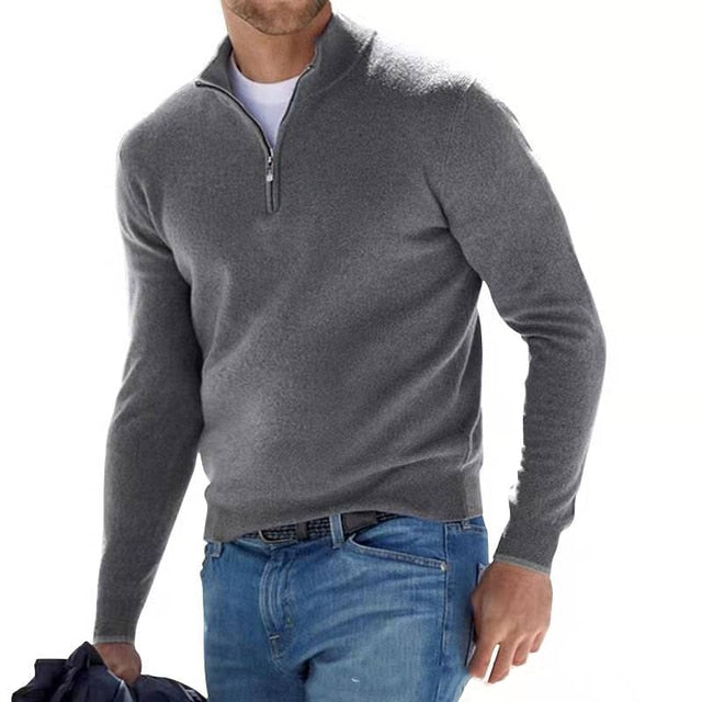 Men's Zip Neck Jumper Long Sleeve Structured Fit Modern Polished Essential for Work and Weekend