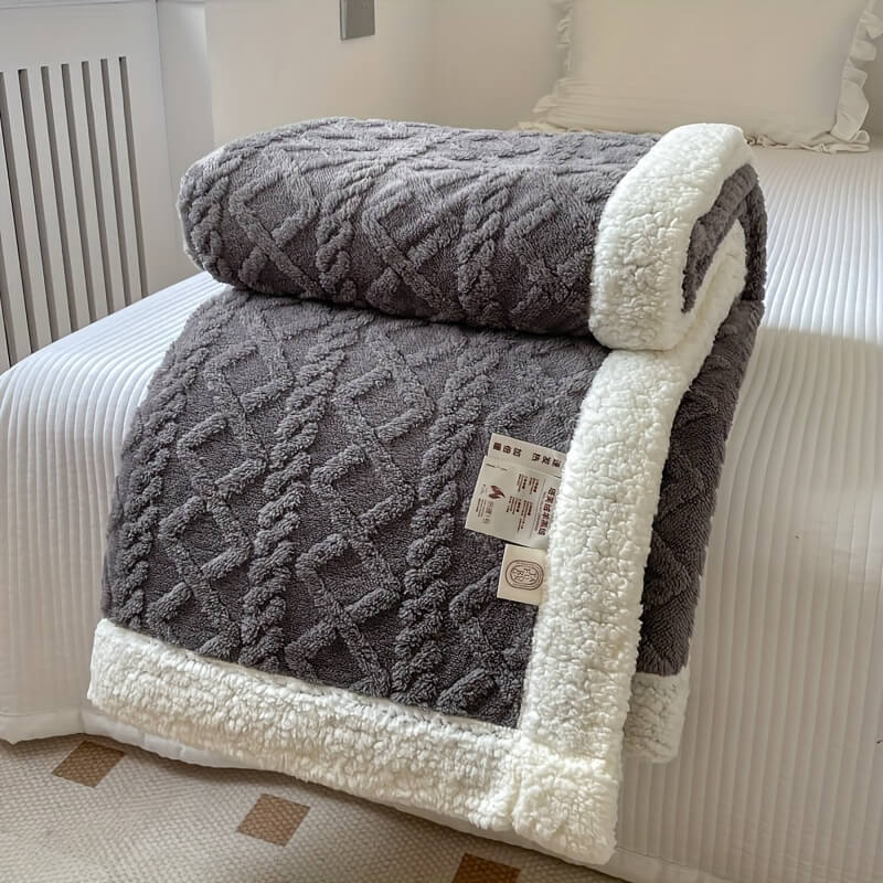 Contemporary Sherpa Fleece Throw With Diamond Texture For Cozy Luxurious Living Room Decor For Modern Homes