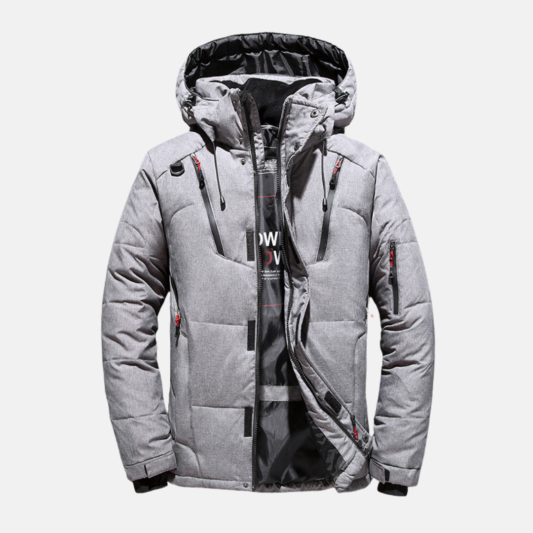 Men's Insulated Padded Hooded Jacket with Relaxed Fit and Hip Length Winter Coat