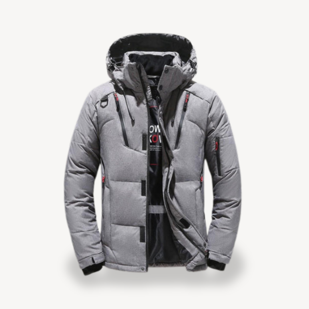 Men's Puffer Jacket With Hood Stylish Modern Accent Structured Winter Design For Outdoor Enthusiasts