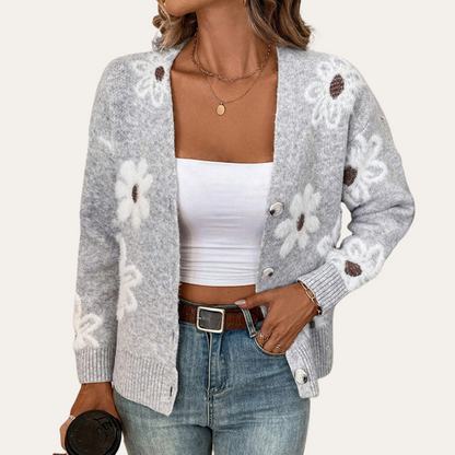 Monica Floral Knit Cardigan For Women With Cozy Comfort Flattering Fit And Trendy Floral Design