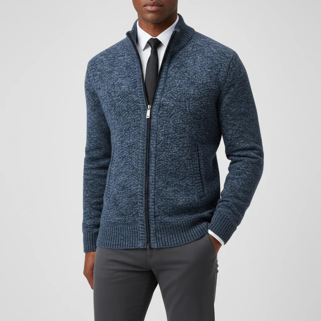 Men Zip Up Sweater With Stand Collar For Easy Layering And Timeless Style Ideal For Office Or Weekend Wear
