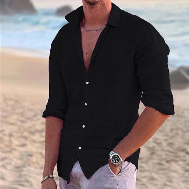 Linen Long-Sleeve Shirt For Men Breathable Lightweight Comfort Spring Summer Essential Wardrobe