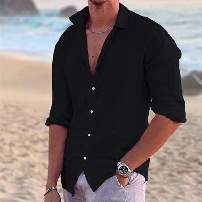 Linen Long-Sleeve Shirt For Men Breathable Lightweight Comfort Spring Summer Essential Wardrobe