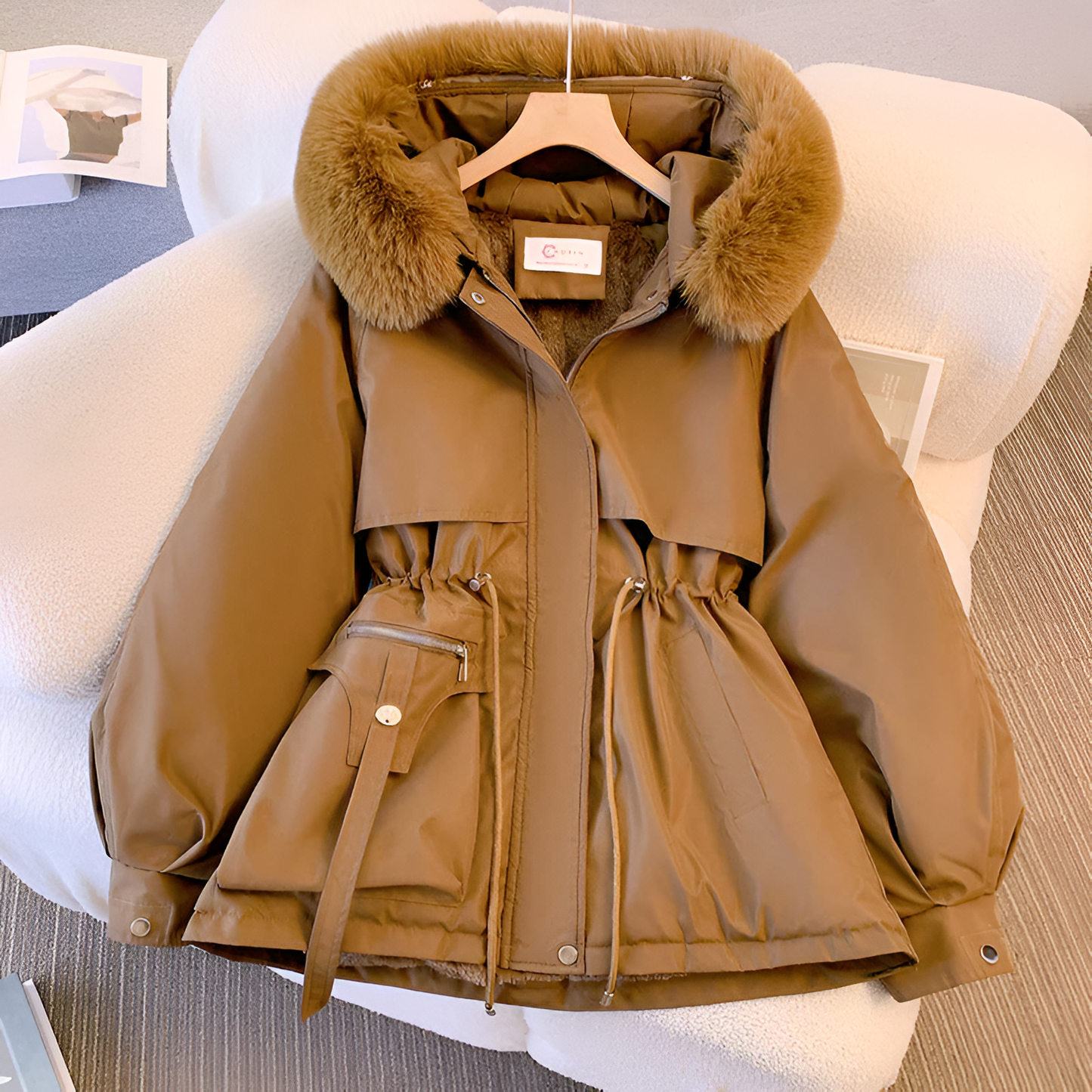 Nova Winter Coat For Women Warm Insulated With Cinched Waist And Faux Fur Trim And Soft Lining For Comfort