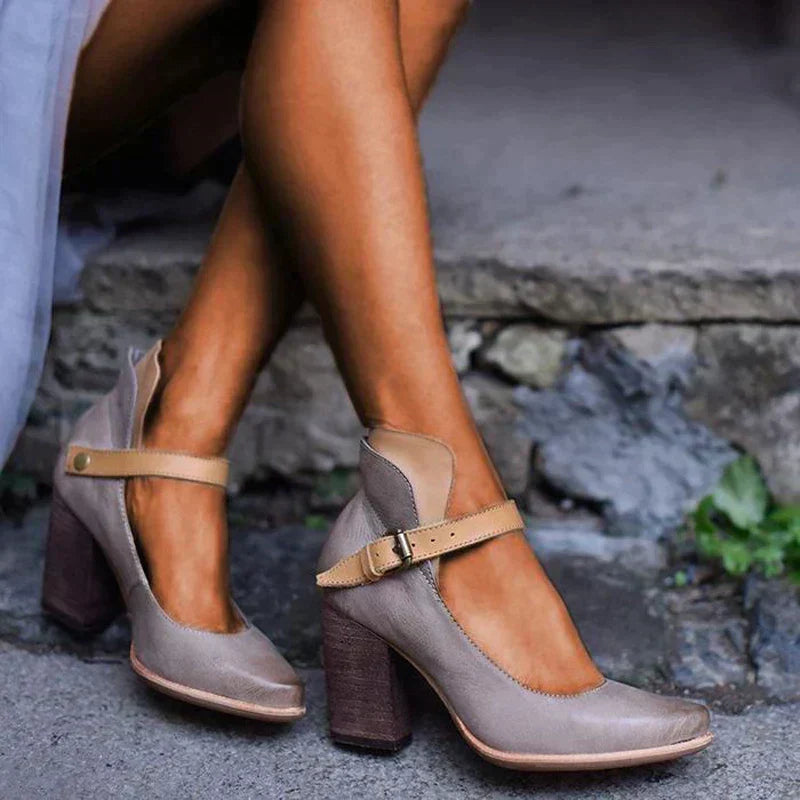 Women's Heel Sandals with Straps and Adjustable Buckle