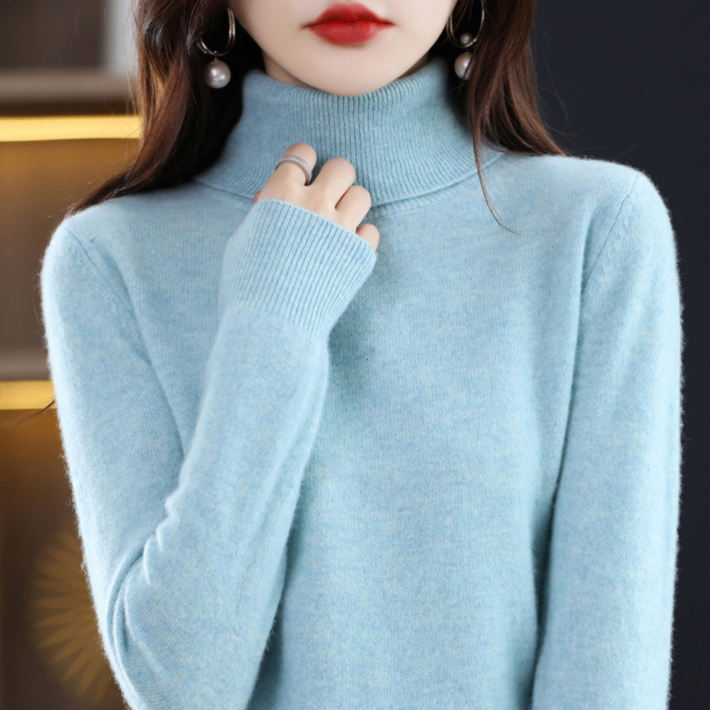 Elena Luxury Cashmere Turtleneck Sweater For Women Soft Cozy Knit All Season Elegance