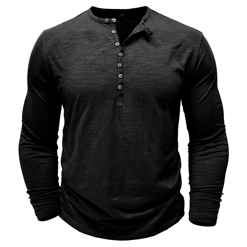 Justin Mens Long Sleeve Henley Shirt with Button Placket Dark Gray Casual Everyday Wear