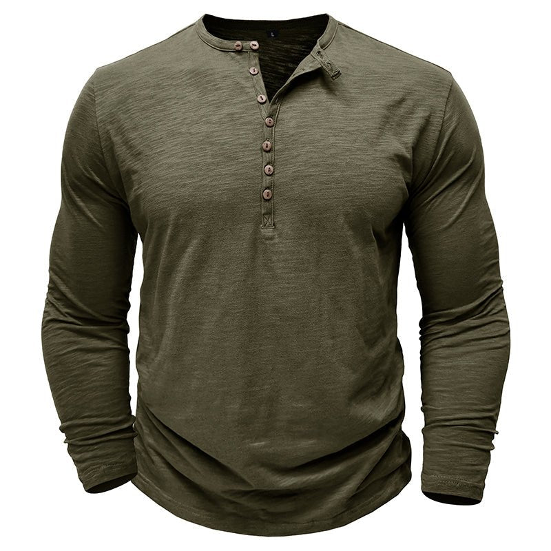 Justin Mens Long Sleeve Henley Shirt with Button Placket Dark Gray Casual Everyday Wear