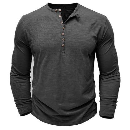 Justin Mens Long Sleeve Henley Shirt with Button Placket Dark Gray Casual Everyday Wear