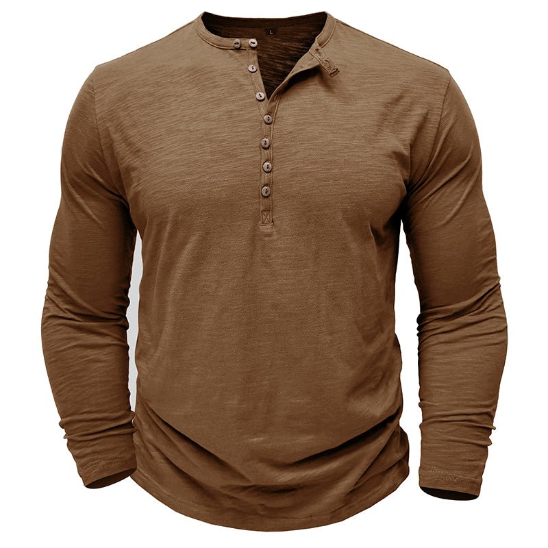 Justin Mens Long Sleeve Henley Shirt with Button Placket Dark Gray Casual Everyday Wear