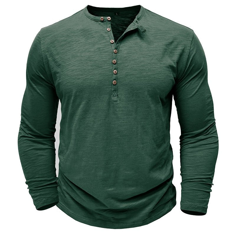 Justin Mens Long Sleeve Henley Shirt with Button Placket Dark Gray Casual Everyday Wear