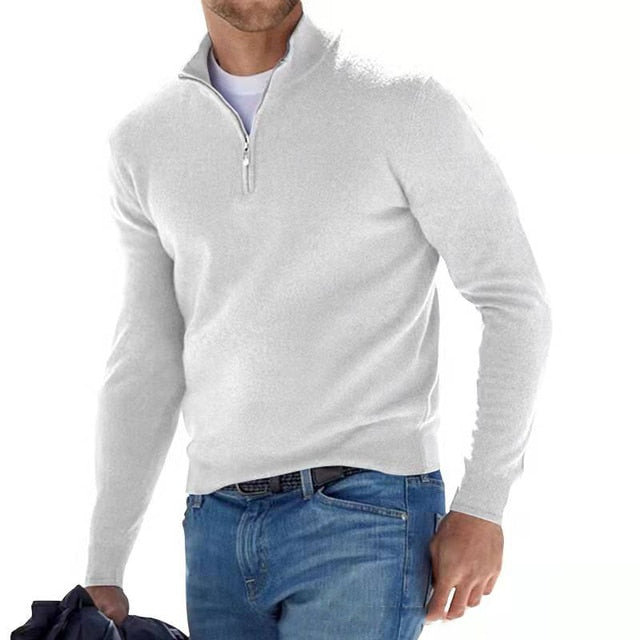 Men's Zip Neck Jumper Long Sleeve Structured Fit Modern Polished Essential for Work and Weekend