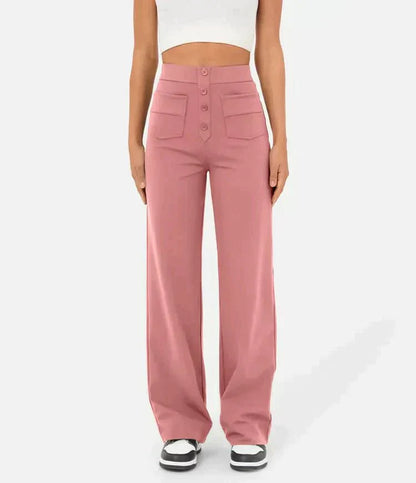 Women's high-waisted pants, buttoned and stretchy