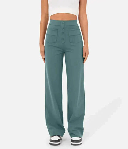Women's high-waisted pants, buttoned and stretchy