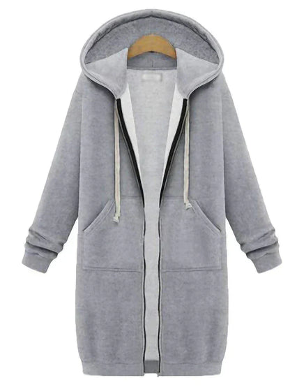 Eloura-Moda | Knee-Length Zip-Up Hoodie