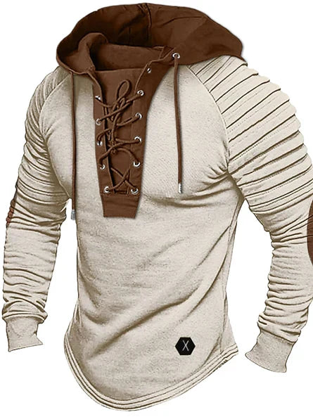 Asher Knitted Hoodie Sweater With Wool Cashmere Blend Lace Up Front Ribbed Sleeves Cozy Hooded Pullover