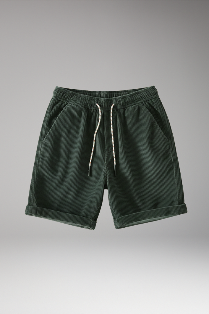 Men's Corduroy Shorts with Elastic Waistband and Rolled-up Cuffs - TrendAura