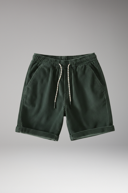 Men's Corduroy Shorts with Elastic Waistband and Rolled-up Cuffs - TrendAura