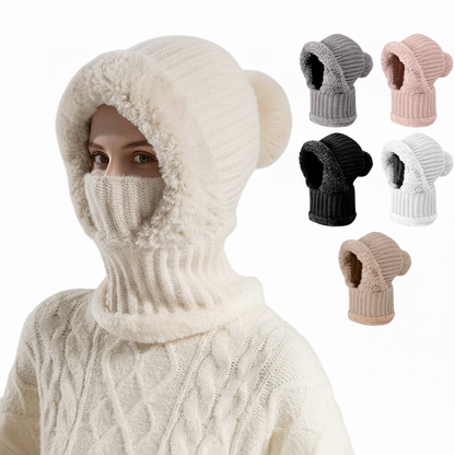 Women 3-In-1 Thermal Balaclava Beanie Set With Fleece Lined Windproof Face Mask And Scarf For Winter Sports