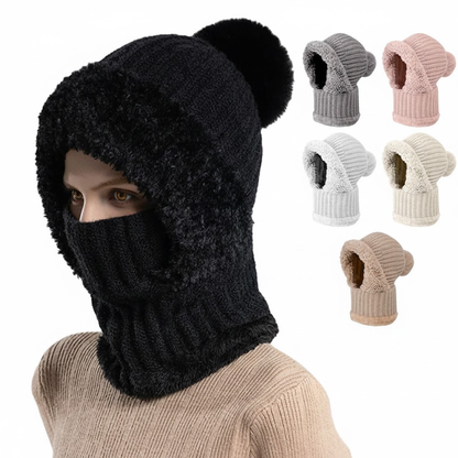 Women 3-In-1 Thermal Balaclava Beanie Set With Fleece Lined Windproof Face Mask And Scarf For Winter Sports