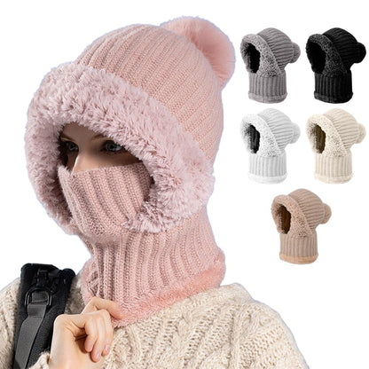 Women 3-In-1 Thermal Balaclava Beanie Set With Fleece Lined Windproof Face Mask And Scarf For Winter Sports