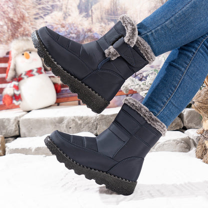 Women Waterproof Velcro Snow Boots With Fleece Lining And Anti Slip For All Day Warmth