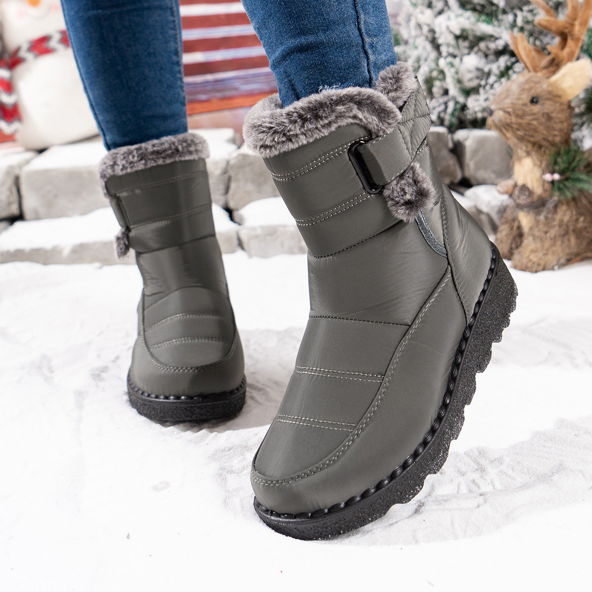 Women Waterproof Velcro Snow Boots With Fleece Lining And Anti Slip For All Day Warmth