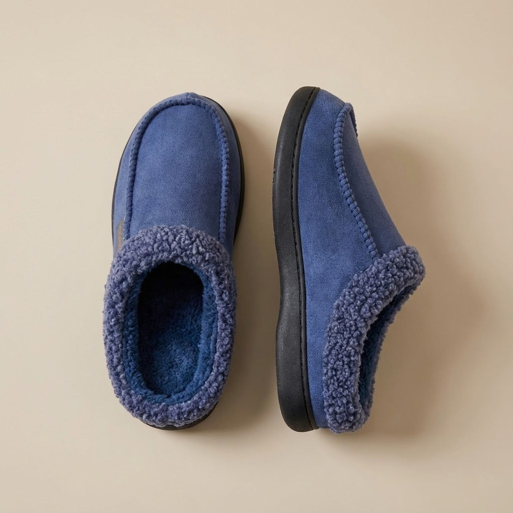 Men's Wide Fit Winter Slippers With Warm Fleece Lining And Arch Support For After Day Relief