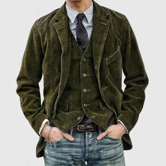 Men's Corduroy Jacket With Textured Surface And Structured Fit For Casual Or Dressy Looks By TrendAura