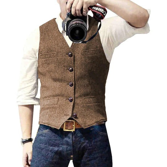TrendAura Men's Denim Vest With Button Closure And Practical Pockets For Versatile Casual Layering