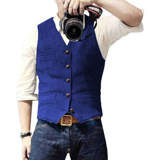 TrendAura Men's Denim Vest With Button Closure And Practical Pockets For Versatile Casual Layering
