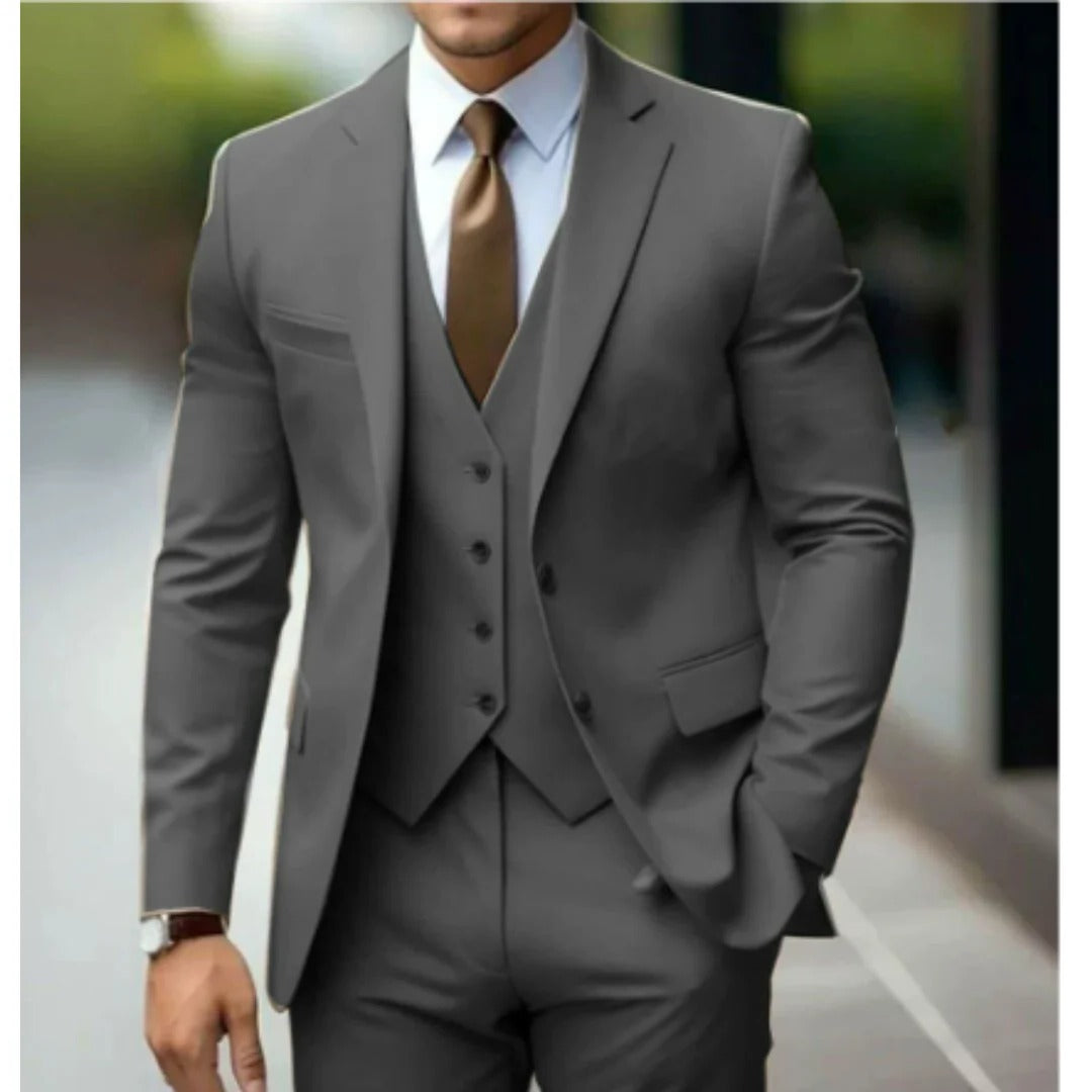 TrendAura Three Piece Mens Suit Set Jacket Vest Trousers Tailored Fit Formal Business Wear