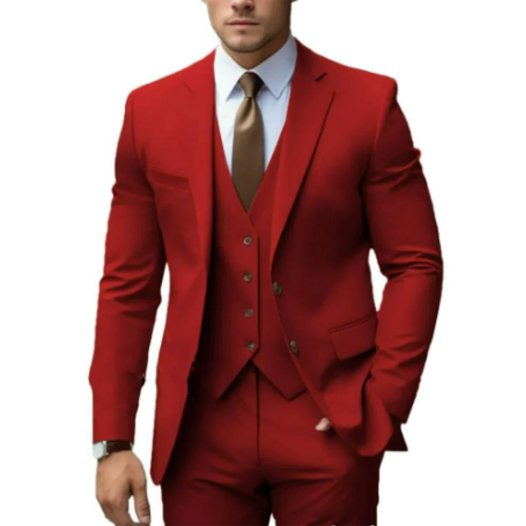 TrendAura Three Piece Mens Suit Set Jacket Vest Trousers Tailored Fit Formal Business Wear