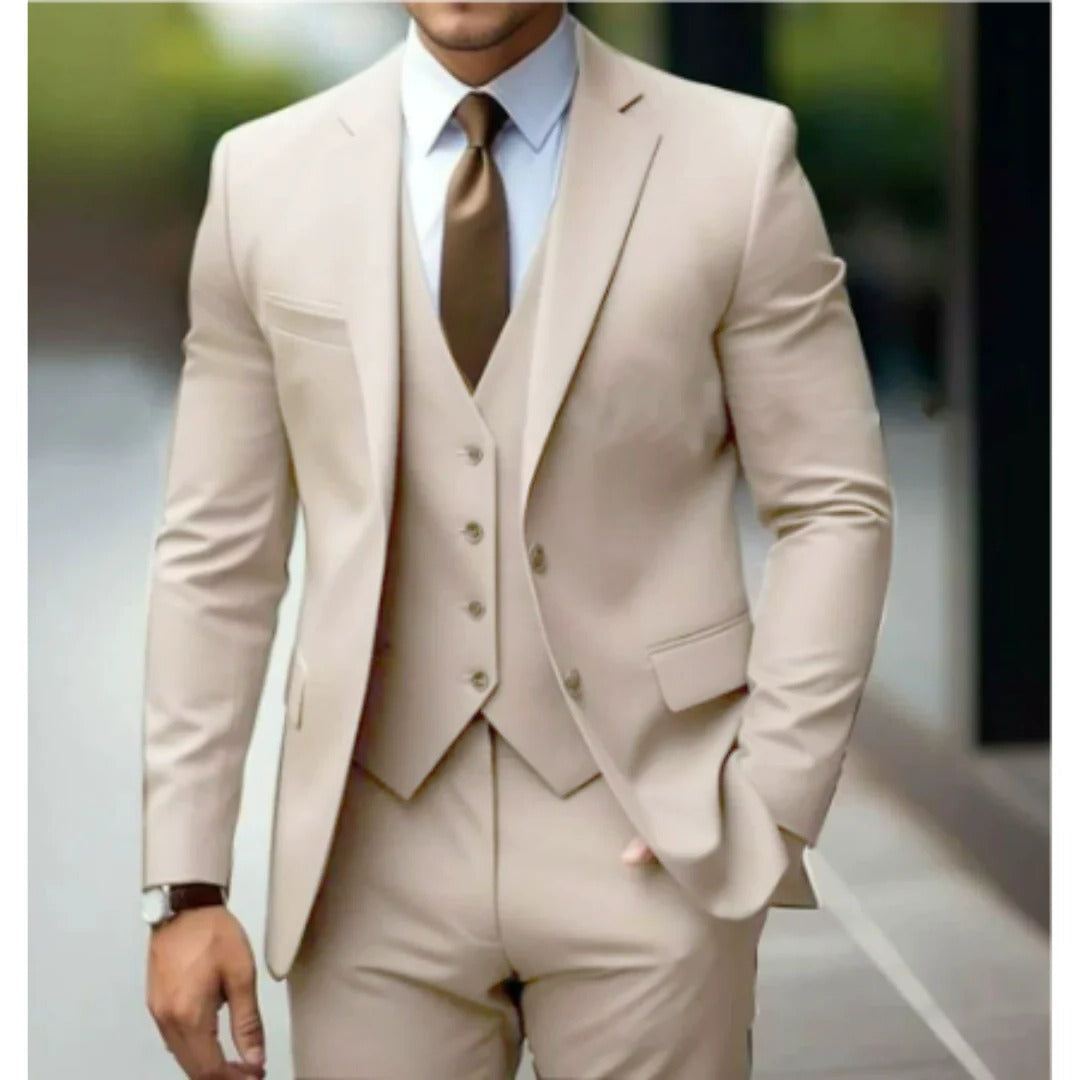 TrendAura Three Piece Mens Suit Set Jacket Vest Trousers Tailored Fit Formal Business Wear